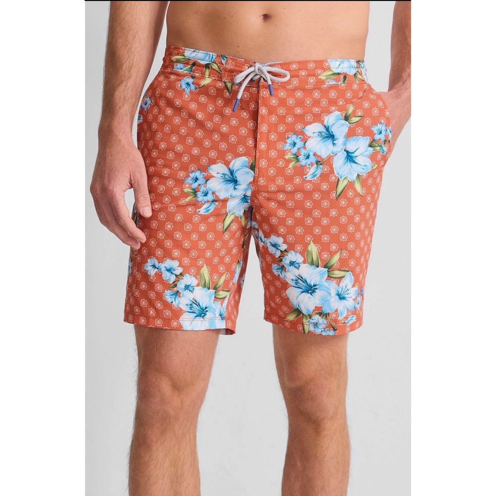 Tommy Bahama Baja Medallion Blooms 8 Swim Trunks XXL Orange Floral UPF 30 New